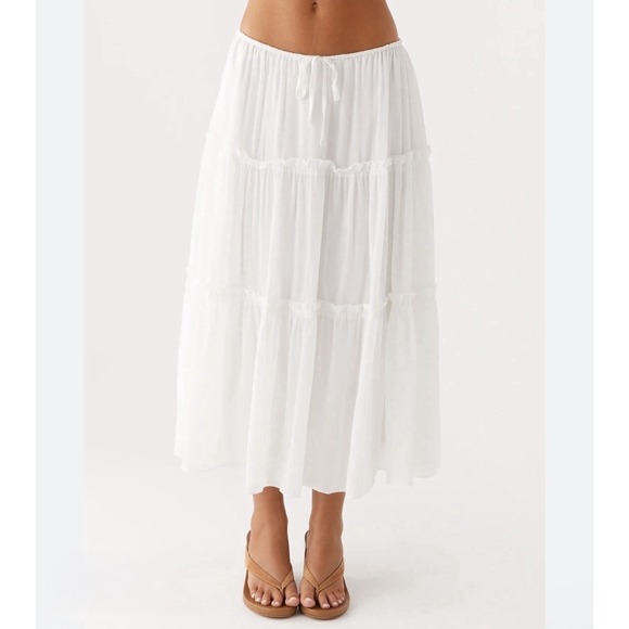 Peppermayo Dresses & Skirts - Peppermayo Evi Midi Skirt Tiered Midi Skirt Size Small White